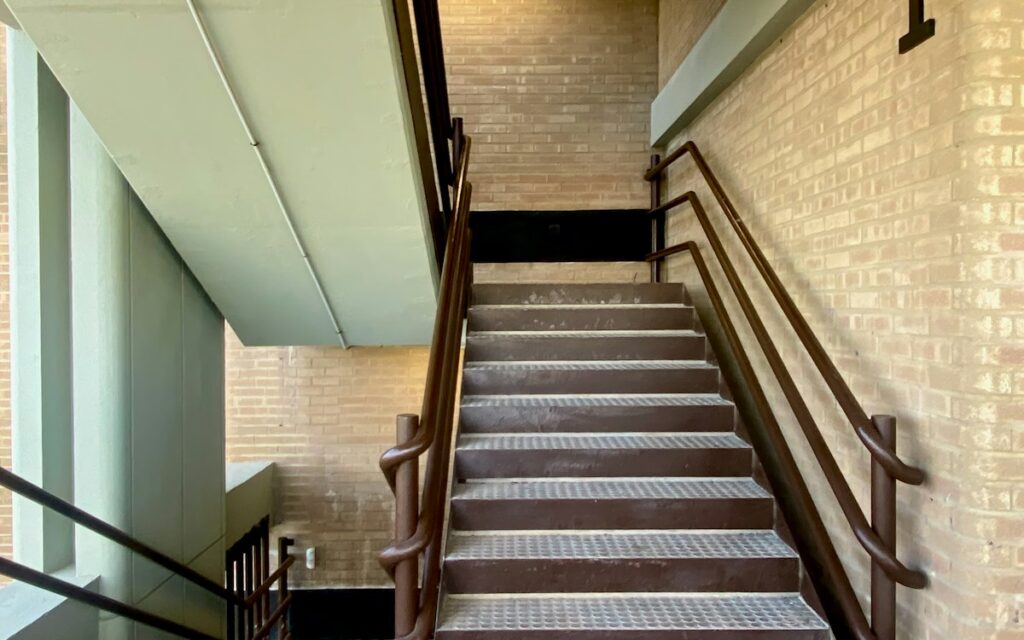 Stairwell with handrails in an apartment block