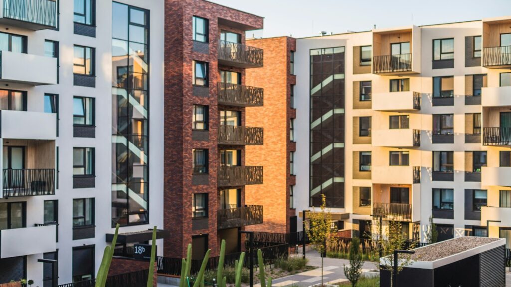 Modern apartment blocks in a residential area