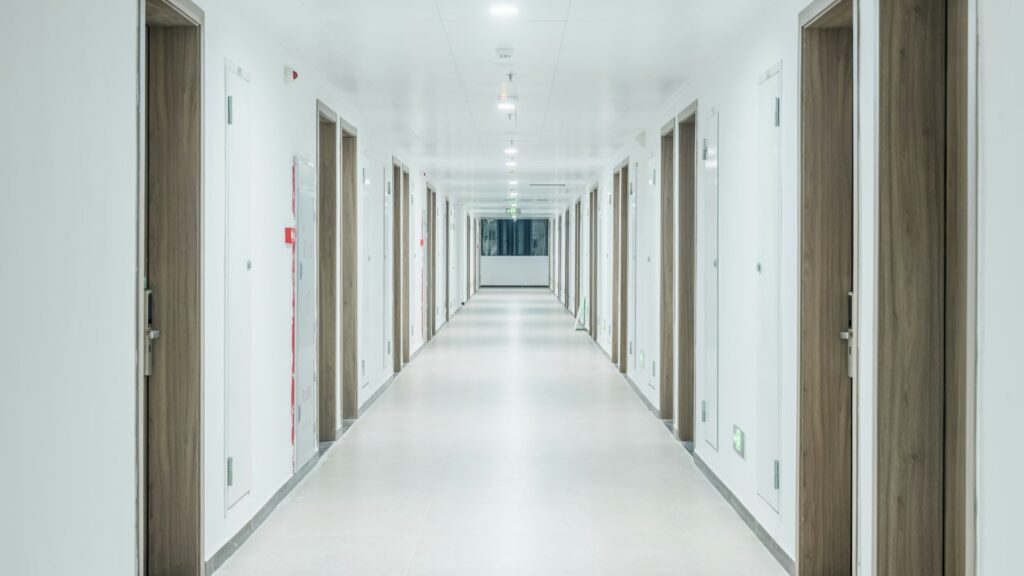 Clean, bright communal corridor in an apartment building