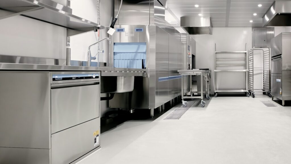 Spotless stainless steel commercial kitchen