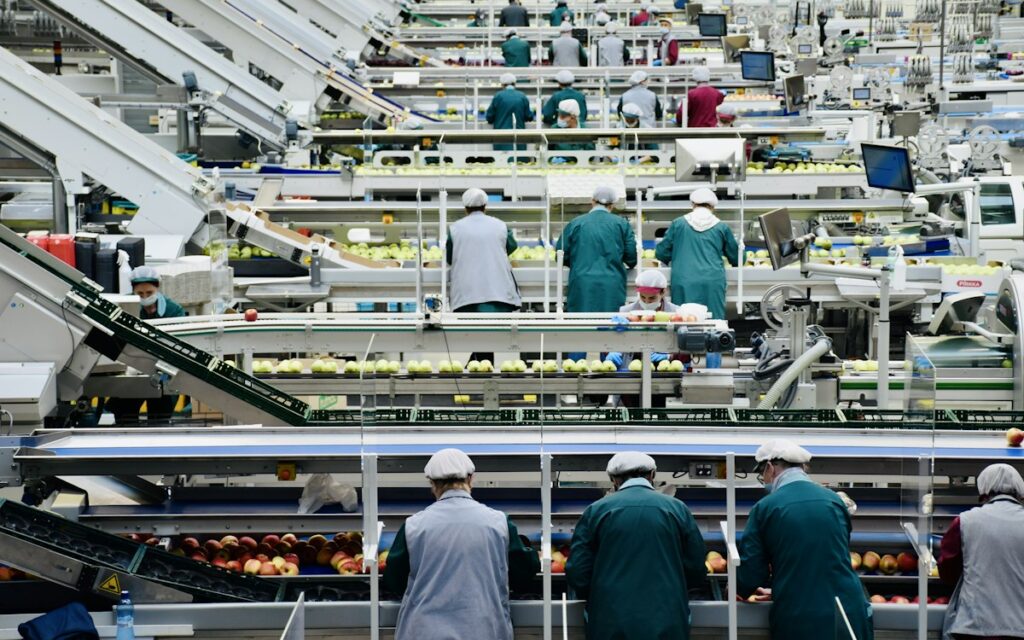Food production line in a commercial kitchen