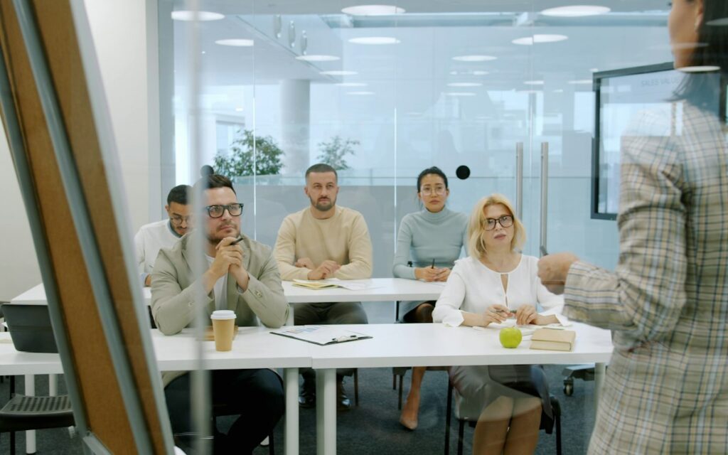 Office team meeting around a table