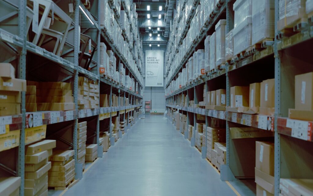 Clear warehouse aisle with a clean floor